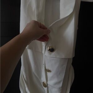 Zara White Jumpsuit with Gold Buttons